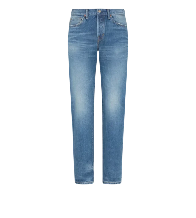 ブルー ストレッチ ストレートフィット セルビッジデニム