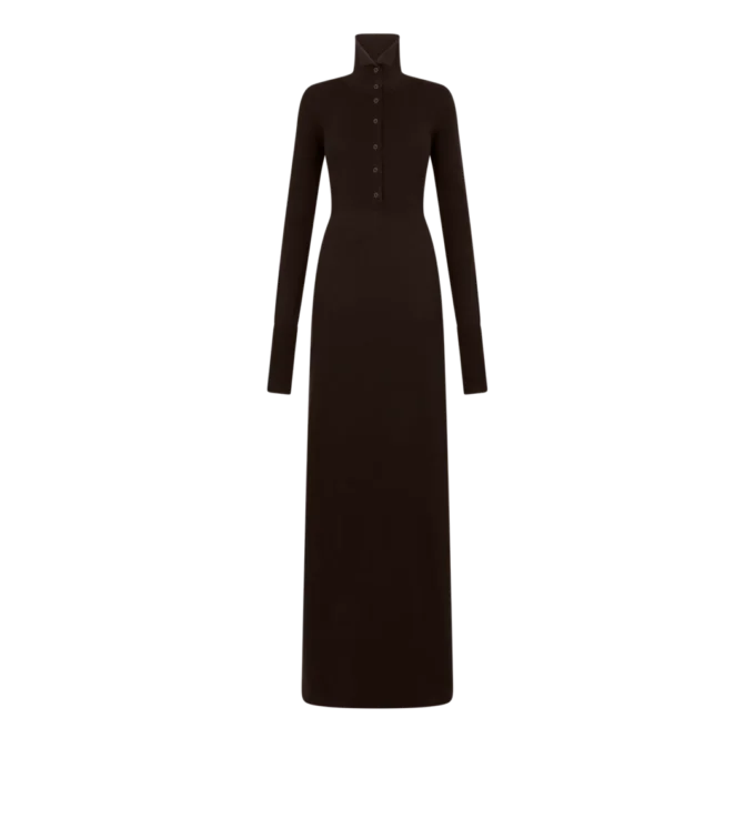 ロングオープンタートルネックカシミアドレス