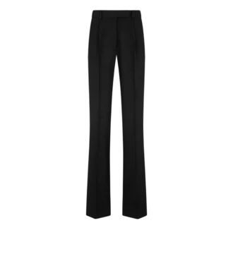 シャープなグレイン・ド・プードル リラックスドプリーツストレートパンツ