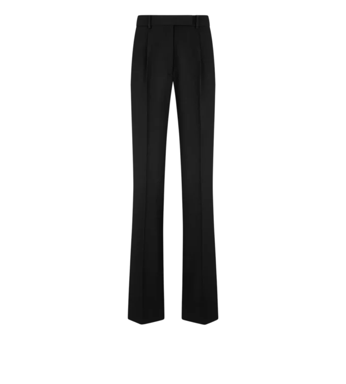 シャープなグレイン・ド・プードル リラックスドプリーツストレートパンツ
