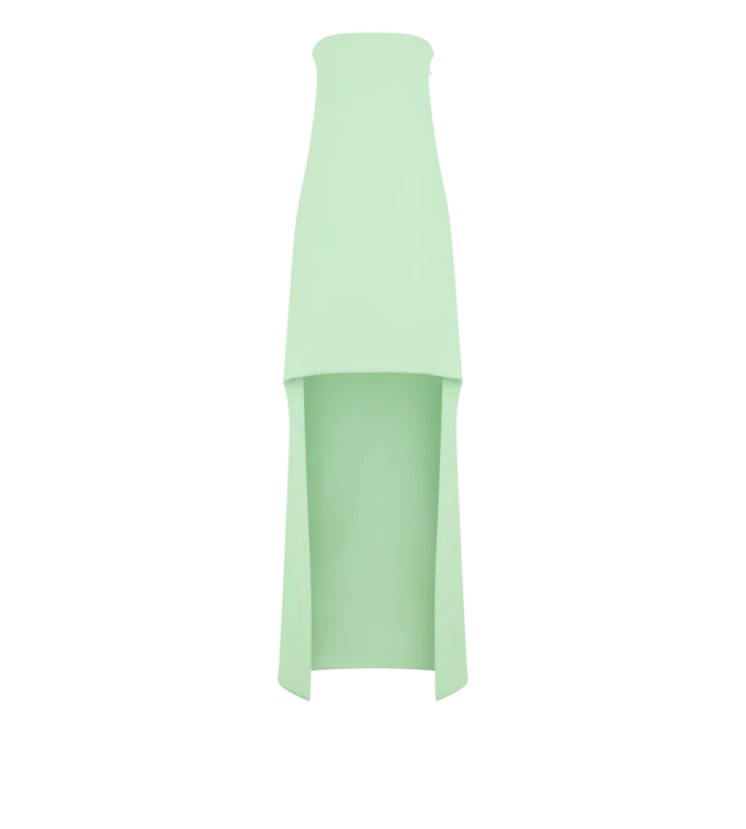 ダブル ジョーゼット ストレッチシルク アシンメトリー ストラップレス カクテルドレス