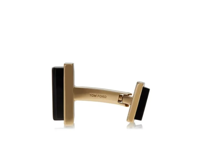ゴールド＆オニキス製スクエアカフスボタン