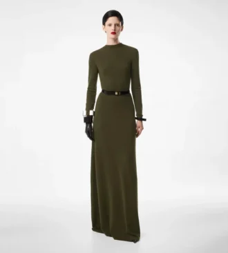 フルニードル ファインカシミアシルク クルーネック コラムドレス