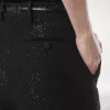 スパンコール付きウール混紡クレープ テーラードストレートパンツ