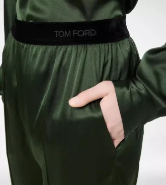 ストレッチシルクサテンパジャマパンツ