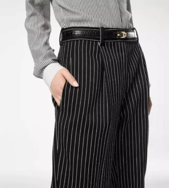 ストライプ ウールコットン バラテア リラックスドプリーツ ストレートパンツ