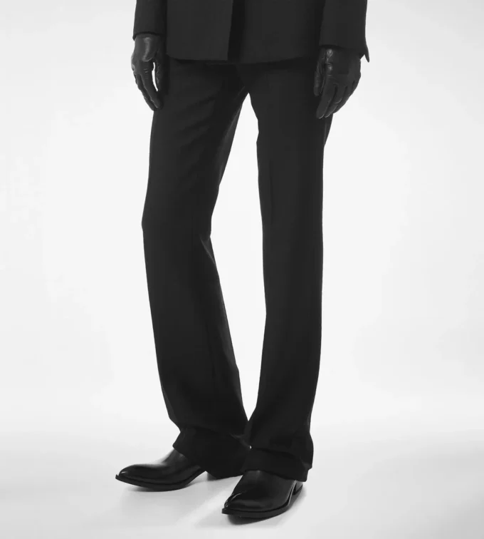 シャープなヘリンボーン テーラード ストレートパンツ