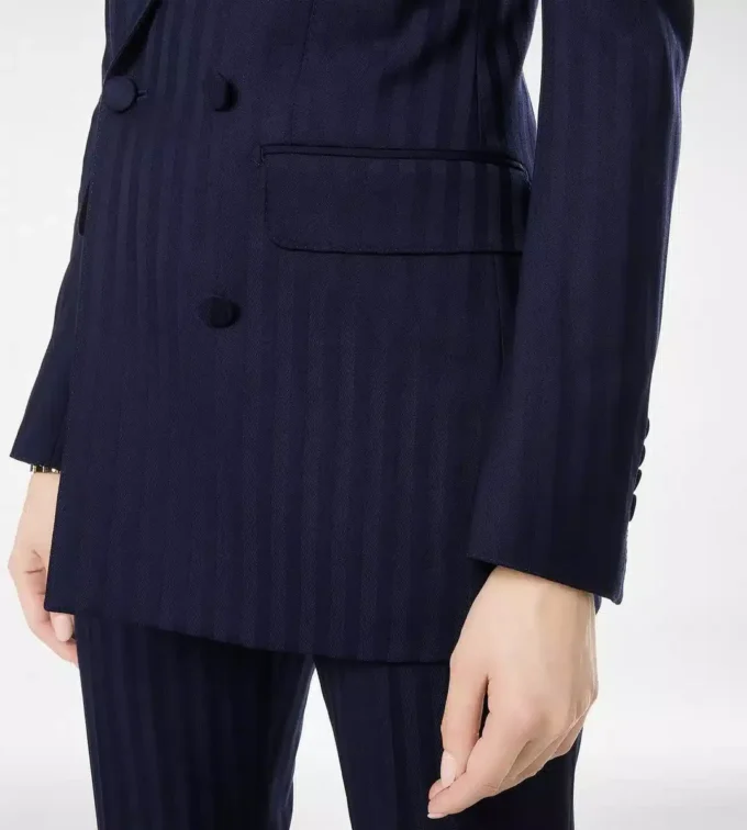 同系色ストライプ バージンウール ダブルブレスト ピークラペルジャケット