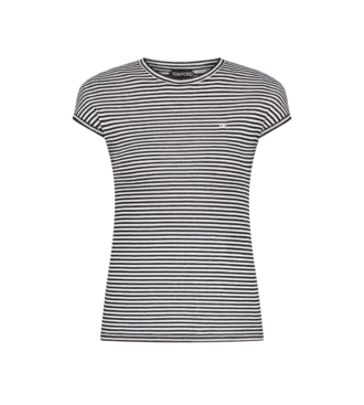 トーンオントーンTF刺繍ロゴ入りストライプTシャツ