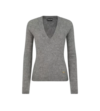 シームレスカシミアシルクニットVネックトップ