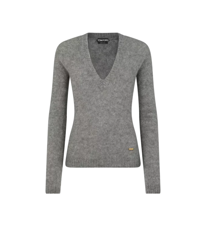 シームレスカシミアシルクニットVネックトップ